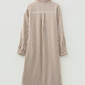 Brown Stripe Textured 3/4 Sleeve Round Hem Split Midi Shirt Dress - Foto 5