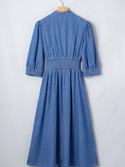 Vestito midi in denim con scollo a V blu con scollo a V e zip metallica - Damesmode Afbeelding 8 - Miniatuur