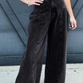Dark Grey Pleated Wide Leg Mineral Wash Denim Pants - Foto 4