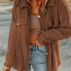 Brown Exposed Seam Terry Patchwork Shacket - Damesmode Afbeelding 1 - Thumbnail