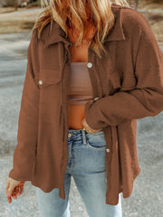 Brown Exposed Seam Terry Patchwork Shacket - Damesmode Afbeelding 1 - Miniatuur