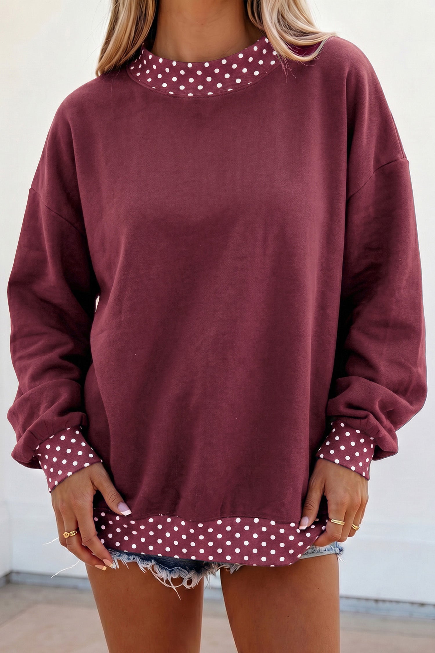 Orangefarbener Colorblock Polka Dot Contrast Trim Oversized Sweatshirt
