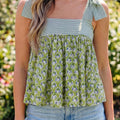 Gréng Blummen-gedréckte Knuetriemen Babydoll Tanktop - Foto 1