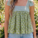 Gréng Blummen-gedréckte Knuetriemen Babydoll Tanktop