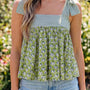 Camiseta de tirantes de nudo con estampado floral verde Babydoll