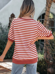T-shirt z pomarańczowymi paskami z krótkim rękawem bąbelkowym - Miniatuur