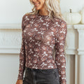 Brown Polka Dot Bow Football Print Long Sleeve Mesh Top - Damesmode Afbeelding 4 - Foto 4