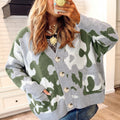 Green Camouflage Drop Shoulder V Neck Button Front Cardigan - Foto 3
