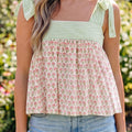 Gréng Blummen-gedréckte Knuetriemen Babydoll Tanktop - Foto 4