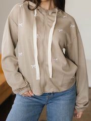 Goat Contrast Bow bestickte Zip-Up Jackett Hoodie - Miniatuur