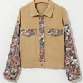 Chaqueta de punto caqui con estampado floral retallado y retallado - Foto 5
