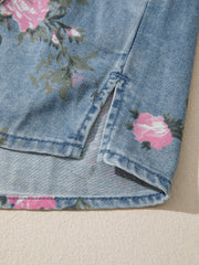Blå skjorte med blomster i denim med ærme med ærme - Kvindemode billede 5 - Miniatuur