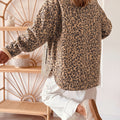 Khaki Leopard Print Collar Long Sleeve Patch Pocket Shift Denim Jacket - Foto 2