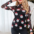 Black Christmas Fashion Print Slim Fit Long Sleeve Top - Damesmode Afbeelding 1 - Foto 1
