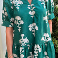 Black Frilled V Neck Puff Short Sleeve Floral Mini Dress - Damesmode Afbeelding 6 - Foto 6