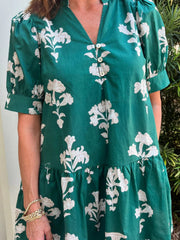 Schwarzes, gefranstes V-Neck-Puff-Kurzärmel-Minikleid mit Blumenmuster – Damesmode Afbeelding 6 - Miniatuur