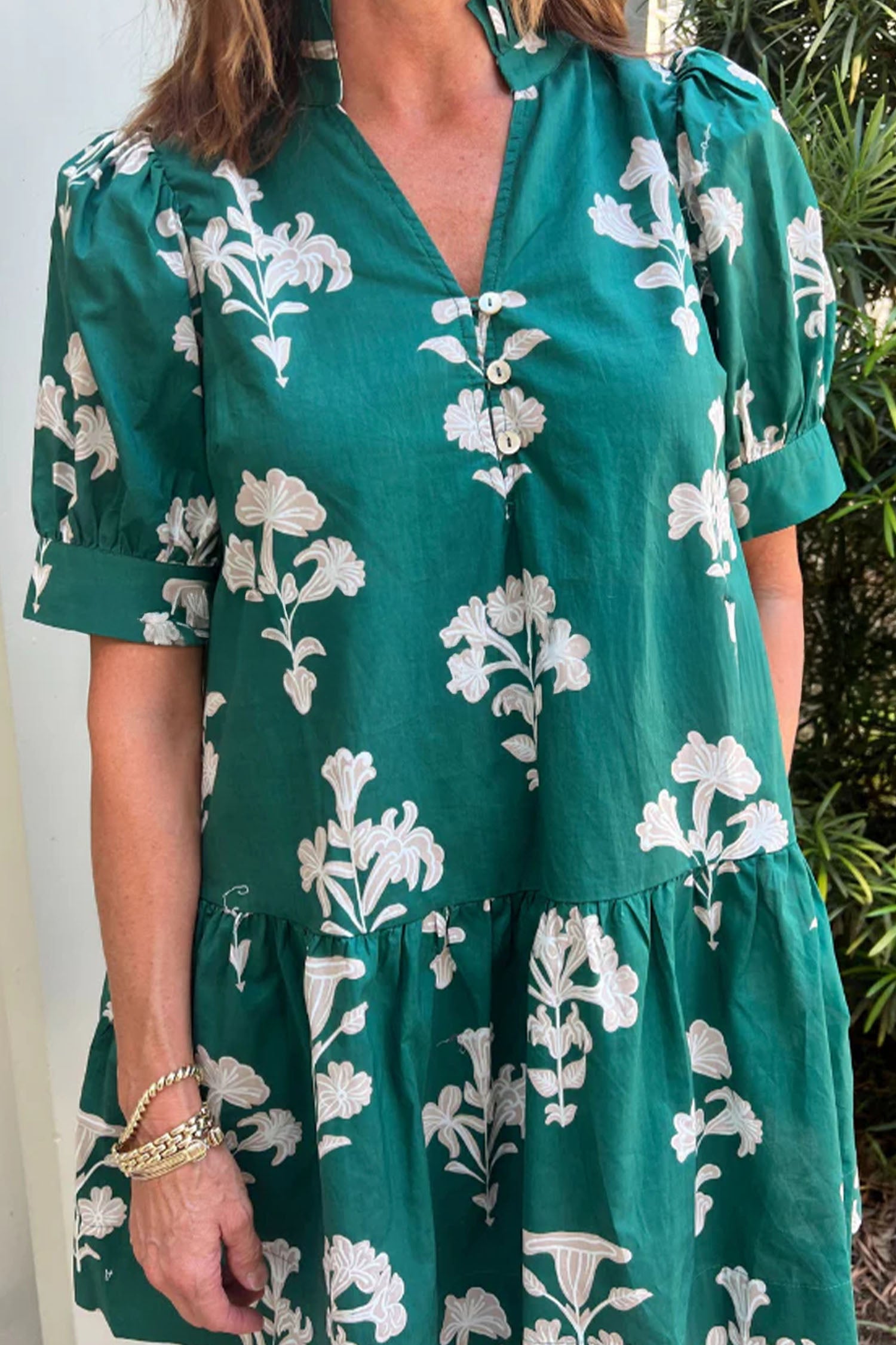 Schwarzes, gefranstes V-Neck-Puff-Kurzärmel-Minikleid mit Blumenmuster – Damesmode Afbeelding 6