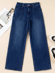 Snavsede blå Daily Fashion Straight Leg Mid-rise Shift Jeans - Miniatuur
