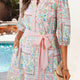 Robe mini à demi-ceinture à demi-boutonné à bordure florale bohème bohème à motif floral rose