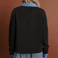 Black Denim Patchwork Collar Cuffed Casual Sweater - Damesmode Afbeelding 2 - Foto 2
