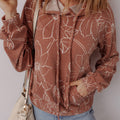 Brown Floral Twisted Rib Drawstring Kangaroo Pocket Hoodie - Damesmode Afbeelding 4 - Foto 4