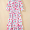 Rotes, elegantes Blumenkleid mit Puffärmeln und Midi-Kleidung - Foto 6
