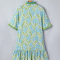 Himmelblo botanesch Blummenprint mat Rüschen-Trim V-Hals-Knäppchen Front locker Kleed - Foto 5