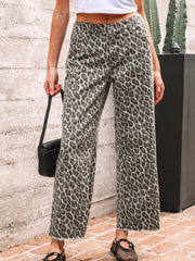 Gula leopardjeans med raka lösa ben - Miniatuur
