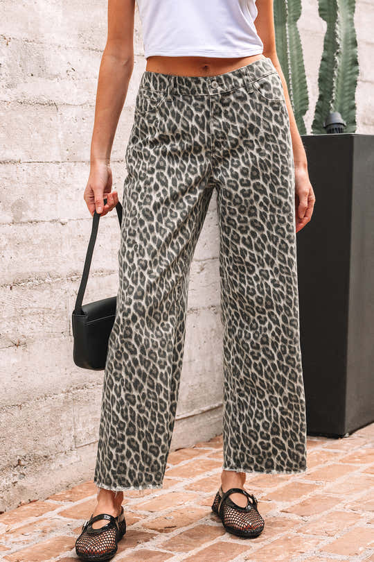 Gula leopardjeans med raka lösa ben