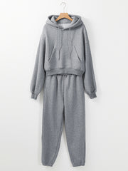 Grå Solid Drop Shoulder hoodie och joggers träningsklädesset - Miniatuur