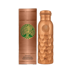 Koperen drinkfles 950 ml Diamonds met gegraveerd ruitpatroon