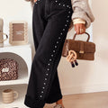 Black Studded Detail Straight Leg Casual Loose Jeans - Damesmode Afbeelding 1 - Foto 1