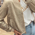 Pale Khaki Metallic Zip up Baseball Jacket - Foto 3