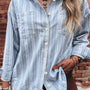 Tasca sul petto a righe azzurro cielo Boyfriend Classic Denim Shacket