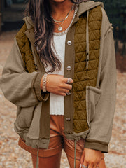 Veste à capuche texturée en patchwork texturée vert jungle - Miniatuur