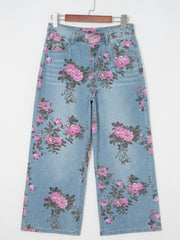 Sky Blue Garden Floral Print Bootcut Jeans - Miniatuur