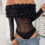 Flower Off-Shoulder Mesh Bodysuit