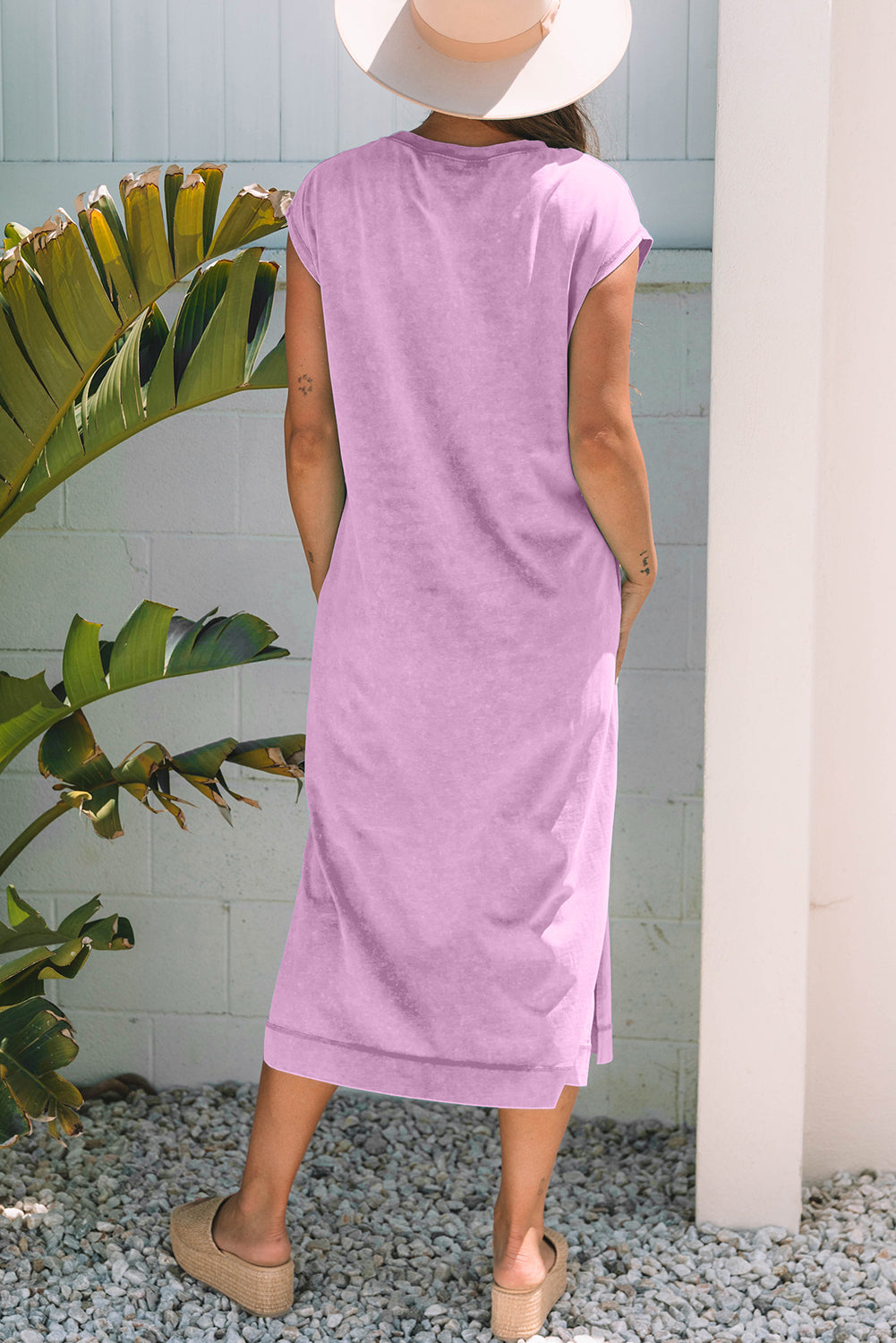 Wisteria Mineral Wash Langes T-Shirt mit Taschen