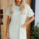 Groen Stripe met Ruchesd met Korte Mouwen Ronde Hals T Overhemd Shift Mini Jurk