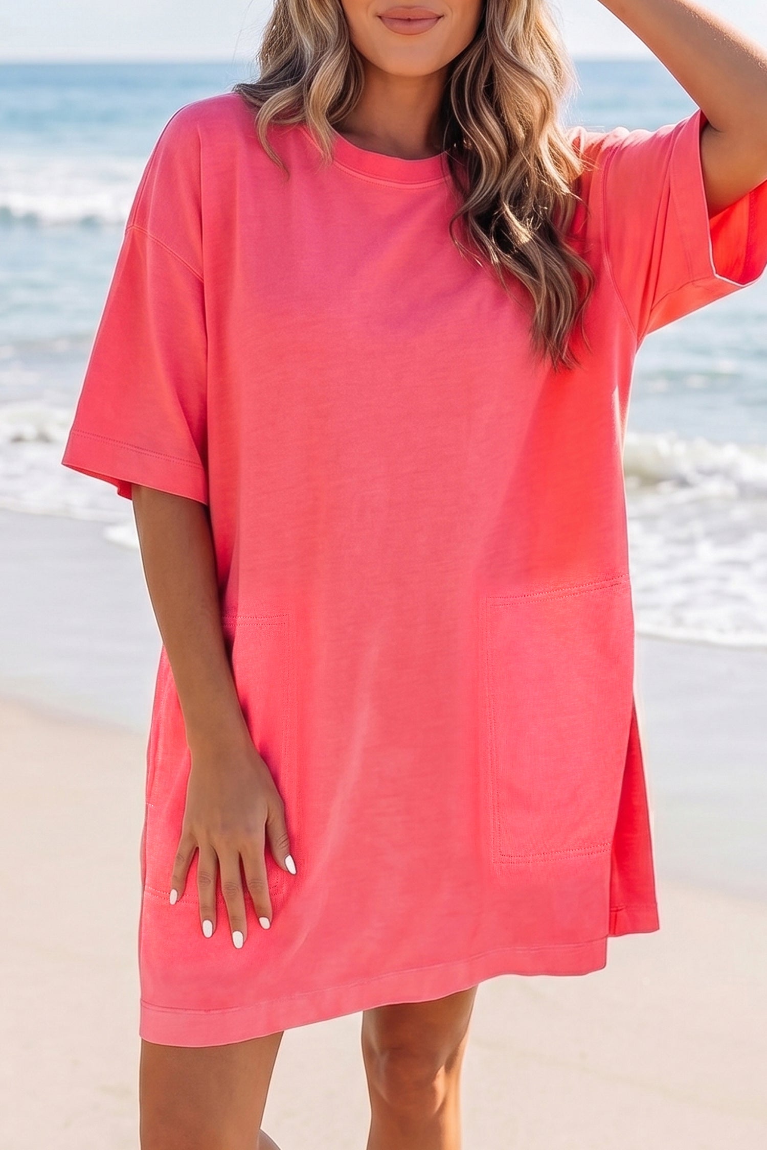 Lyseblå løs casual T-shirt minikjole med drop shoulder