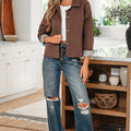 Dark Brown Collared Buttoned Leopard Liner Patchwork Chic Jacket - Foto 5