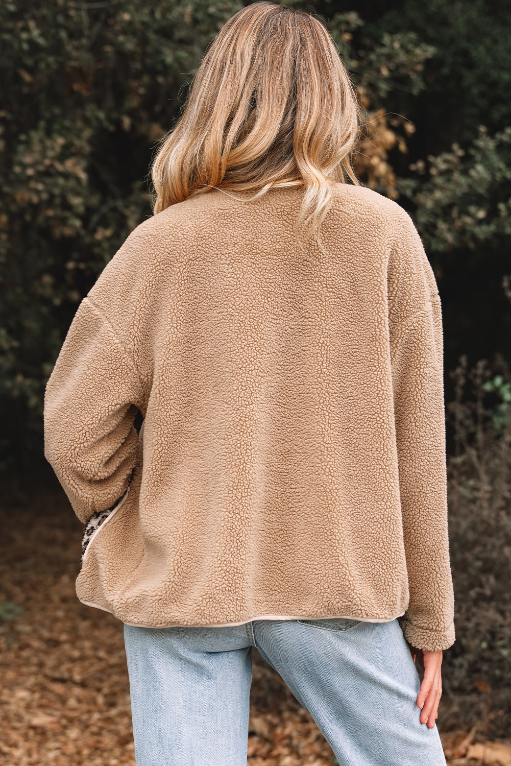 Veste décontractée en peluche à motif léopard avec poches