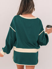 Schwarzer Farbkontrast Locker Pullover und Schnürung Taille Skort Set – Damesmode Afbeelding 8 - Miniatuur