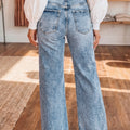 Beau Blue Acid Wash Pocket Detail Flare Jeans - Damesmode Afbeelding 2 - Foto 2