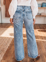 Vaqueros Beau Blue Acid Wash Detail Bolsillo Acampanado - Imagen de moda femenina 2 - Miniatuur