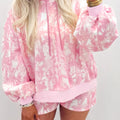 Rosa abstrakt Print locker Hoodie Slim Shorts 2 Stéck Set - Foto 3