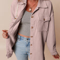 Light Pink Corduroy Flap Pocket Button Up Shacket - Foto 3