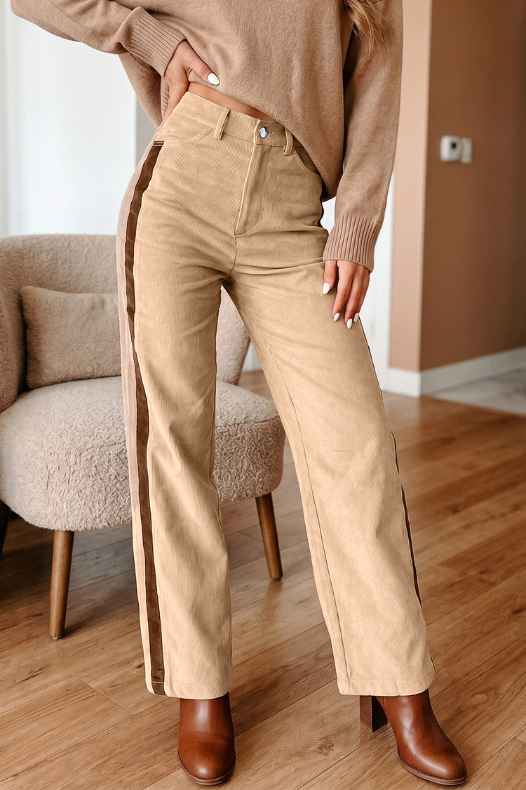 Pantaloni a gamba dritta in velluto costeno grigio fumo con pannello laterale - Damesmode