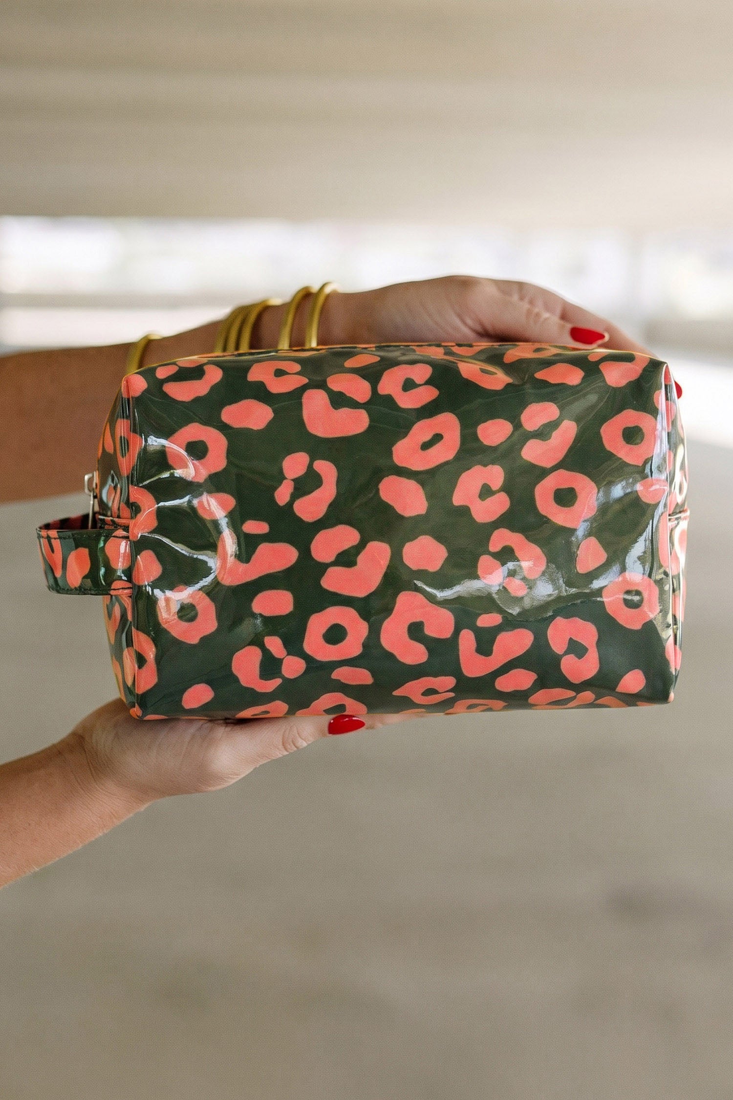 Blackish Green Leopard Print PVC Travel Makeup Organizer Cosmetic Bag - Damesmode Afbeelding 2