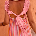 Pink Stripe Ruffled Straps Ribbon Knot Flowy Vacation Maxi Dress - Foto 4